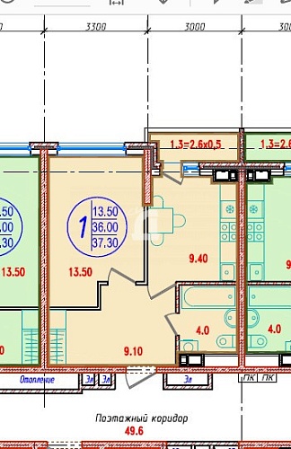 1-комнатная квартира (38.3 кв.м.)