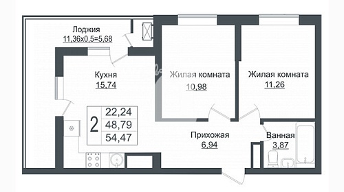 2-комнатная квартира (55 кв.м.)