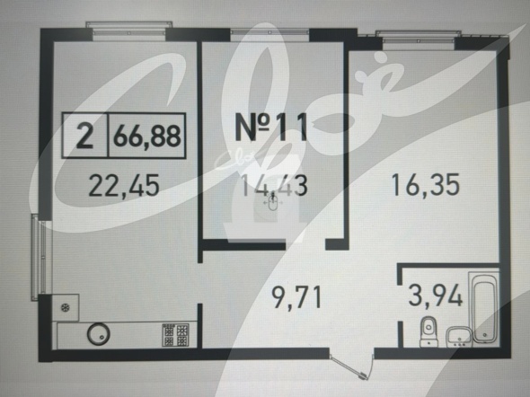 2-комнатная квартира (66.88 кв.м.)