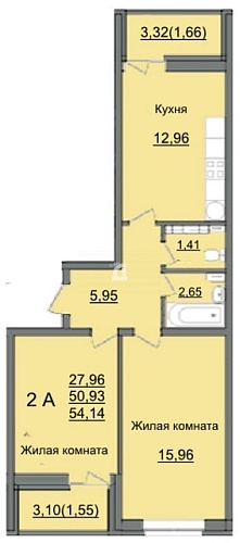 2-комнатная квартира (54.1 кв.м.)