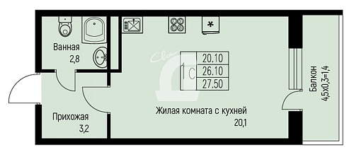 Студия (27.5 кв.м.)