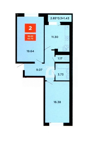 2-комнатная квартира (63 кв.м.)