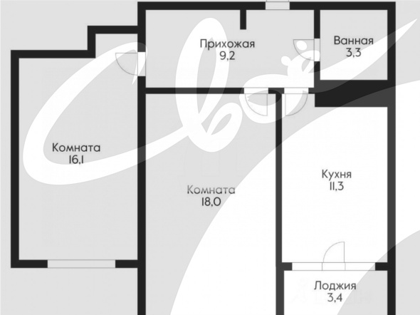 2-комнатная квартира (61.3 кв.м.)