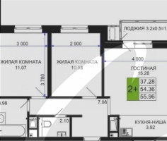 2-комнатная квартира (56 кв.м.)