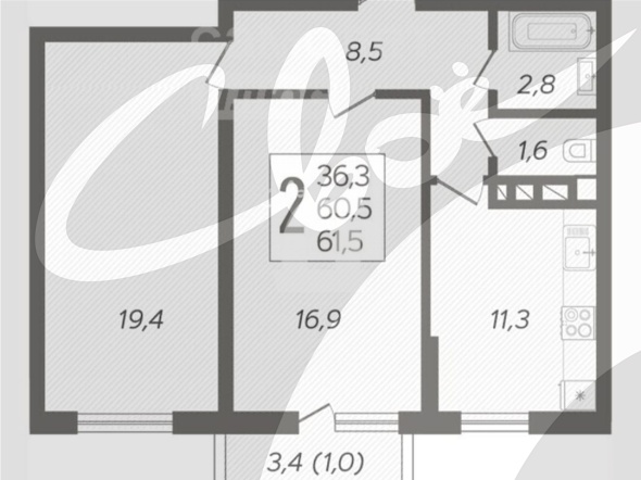 2-комнатная квартира (62 кв.м.)