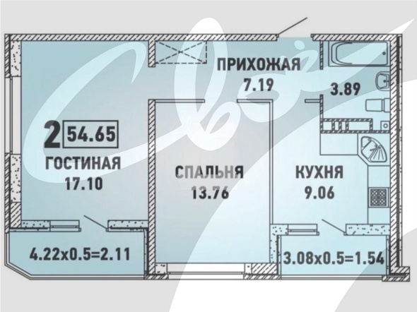 2-комнатная квартира (54 кв.м.)