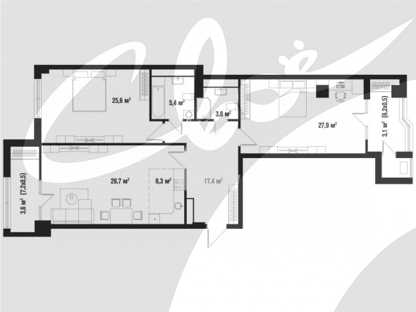 3-комнатная квартира (122.3 кв.м.)