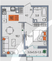 1-комнатная квартира (37.5 кв.м.)
