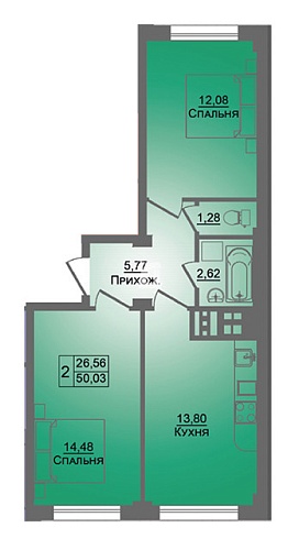 2-комнатная квартира (50 кв.м.)