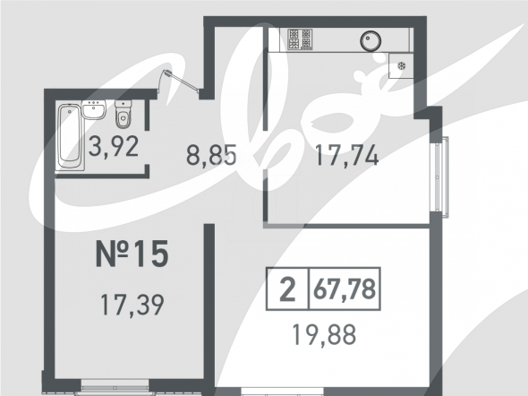 2-комнатная квартира (67.78 кв.м.)