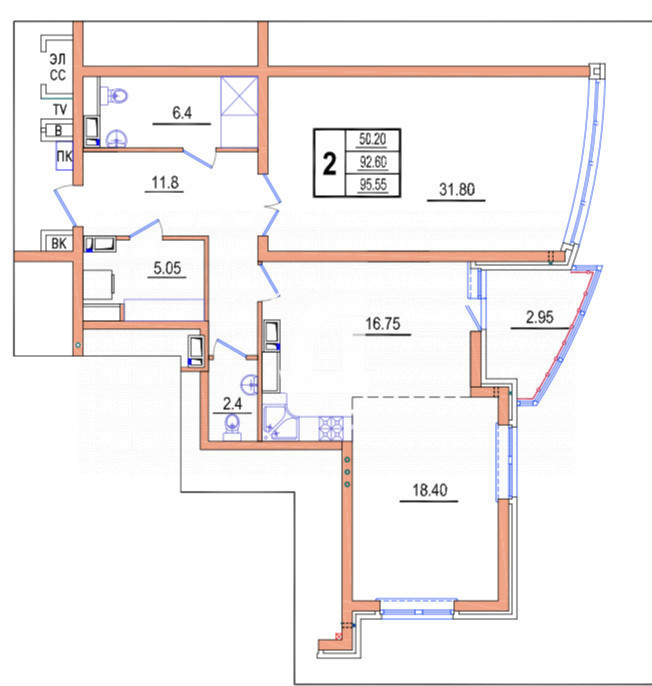 2-комнатная квартира (96 кв.м.)