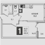 1-комнатная квартира (40.8 кв.м.)