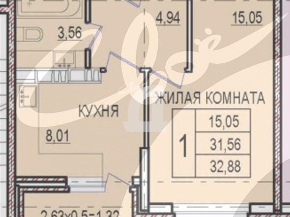 1-комнатная квартира (32.4 кв.м.)