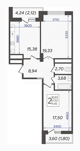 2-комнатная квартира (72 кв.м.)
