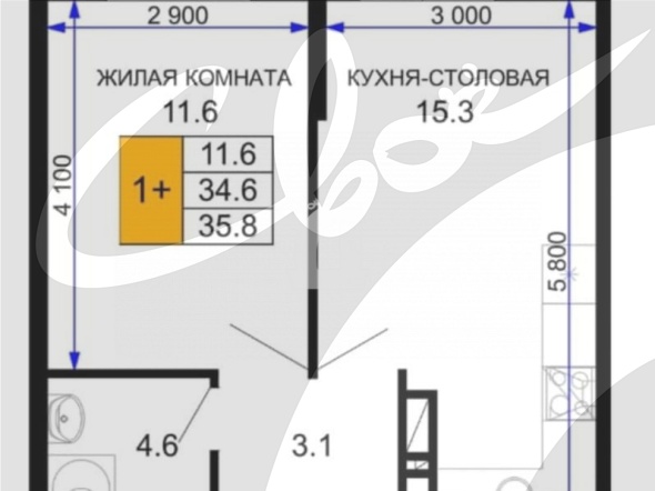 1-комнатная квартира (36 кв.м.)