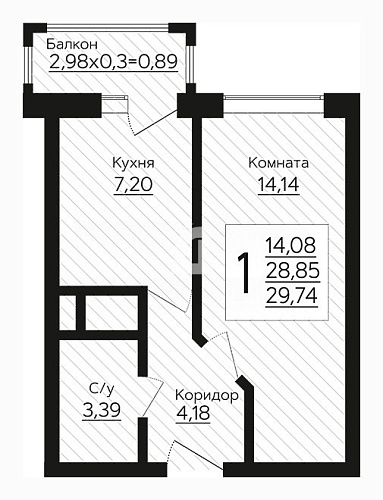 1-комнатная квартира (30 кв.м.)