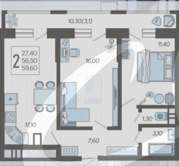 2-комнатная квартира (60 кв.м.)