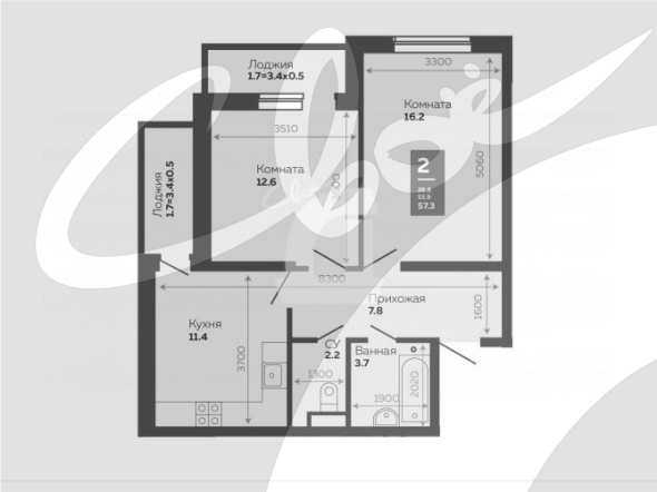 2-комнатная квартира (57 кв.м.)