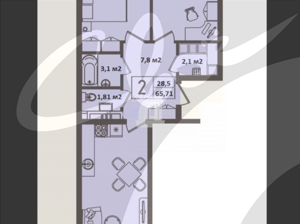 2-комнатная квартира (64 кв.м.)
