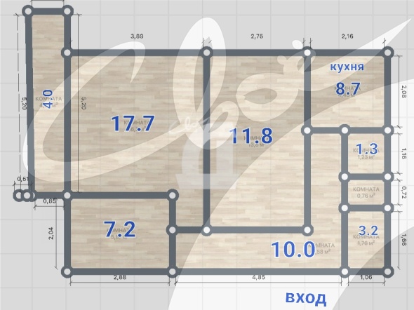 3-комнатная квартира (63.8 кв.м.)