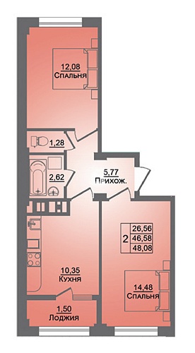 2-комнатная квартира (48 кв.м.)
