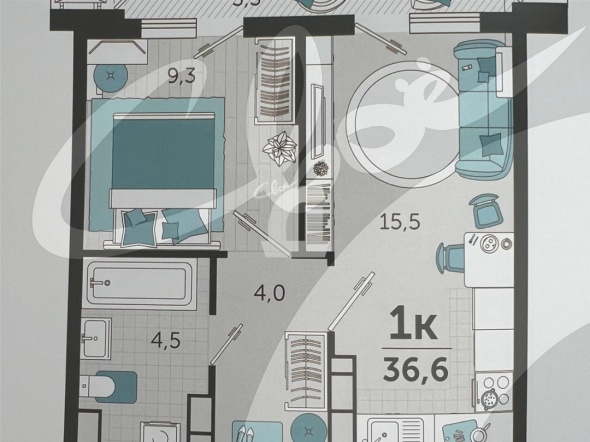 1-комнатная квартира (36.85 кв.м.)